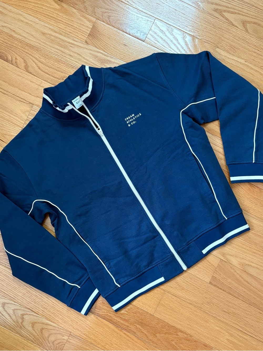 NWT Cream Yoga Women's Navy Zip-Front Bomber Jacket